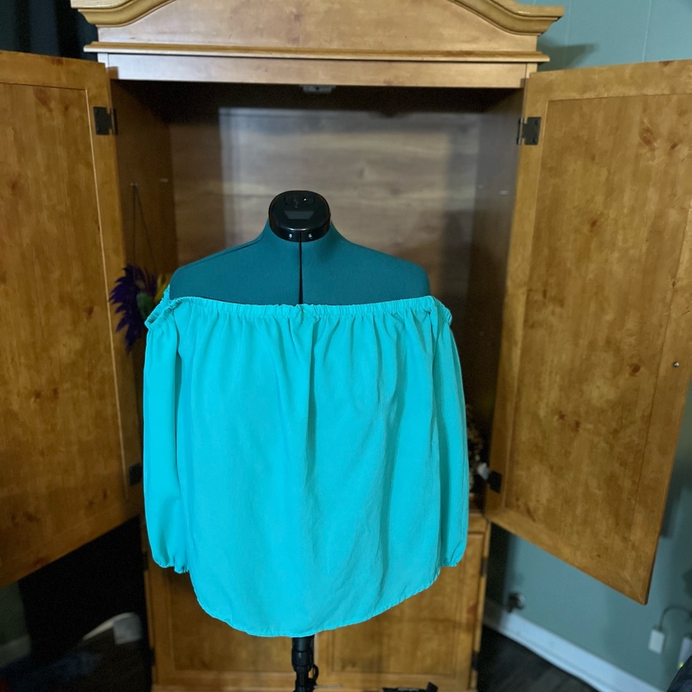 TEAL off the shoulder blouse